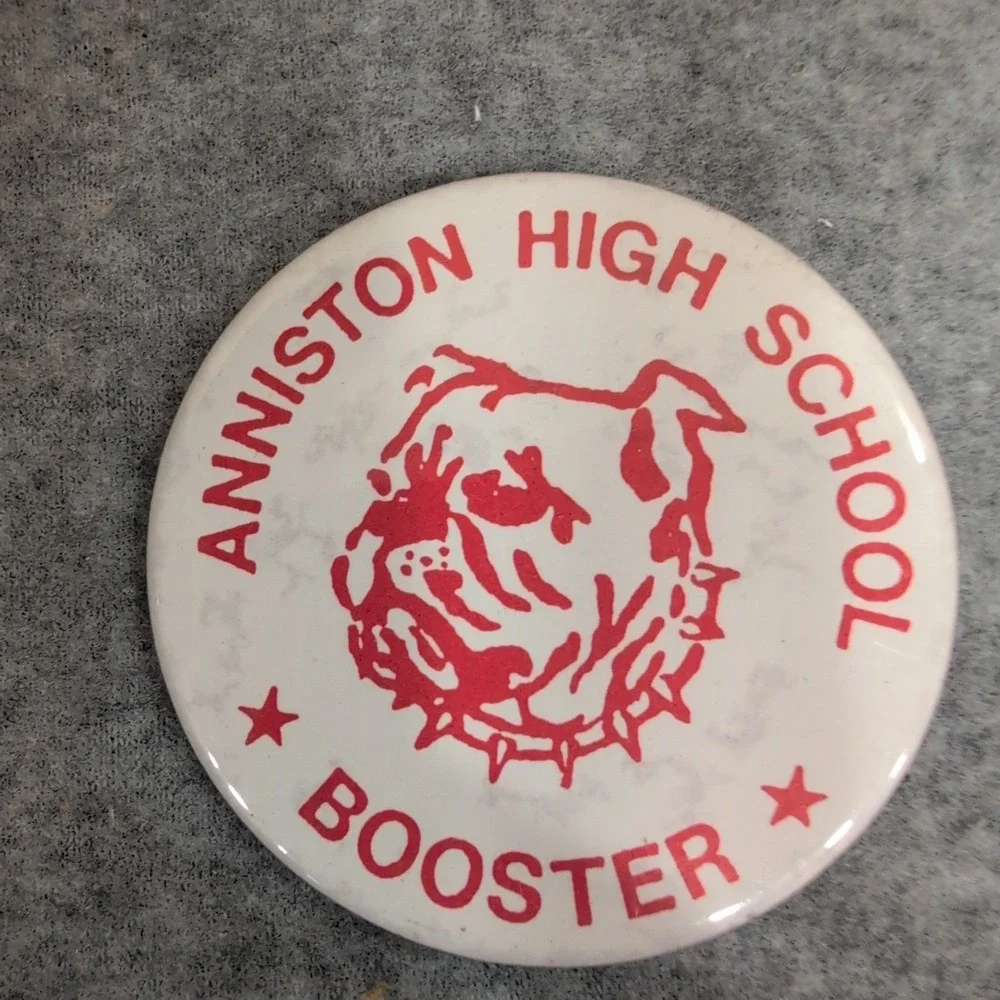 Anniston High School Bulldogs Booster Vintage Pinback Button Red White Alabama - Picture 1 of 2